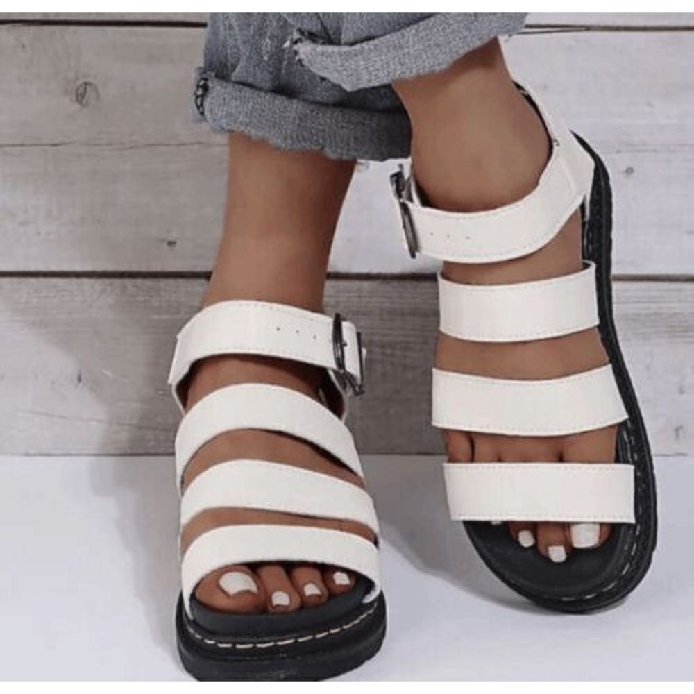 Sincerely Jules Daring Chunky Lug Vegan Flatform Sandal Women's White Size 10